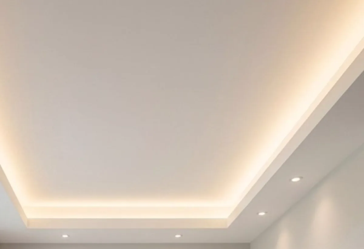Detalle del foseado del techo con tira LED e iluminación indirecta